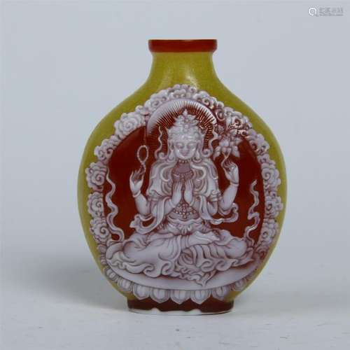 CHIENSE PEKING GLASS GUANYIN SNUFF BOTTLE