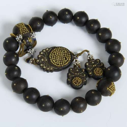 CHINESE PURE GOLD BEAD INLAID AGALWOOD BEAD BRACELET