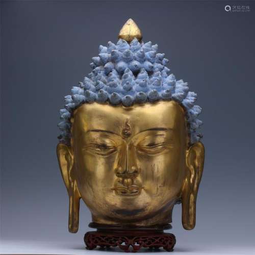 CHINESE GILT BRONZE BUDDHA HEAD