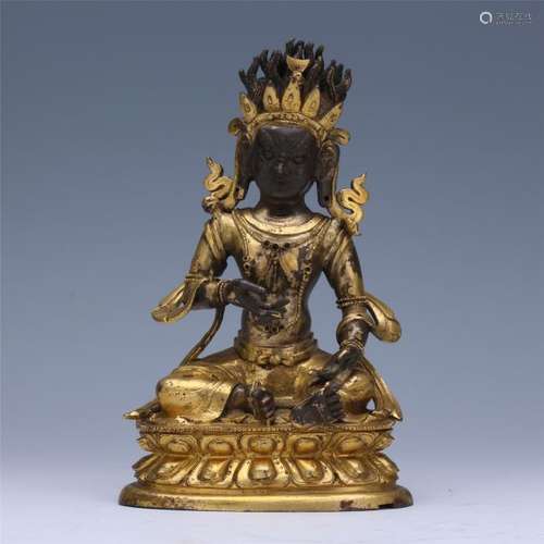 TIBETAN GILT BRONZE SEATED GOD OF WEALTH