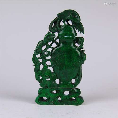 CHINESE JADEITE CRAVED VASE WITH BIRD AND FLOWER