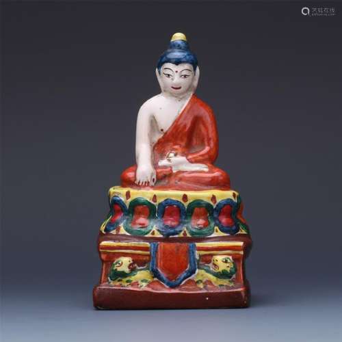 TIBETAN PORCELAIN SEATED BUDDHA