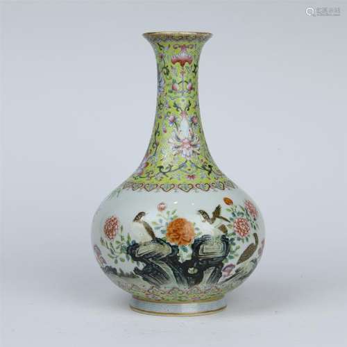 CHINESE PORCELAIN ENAMEL GLAZE BRID AND FLOWER VASE