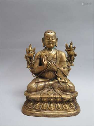 TIBETAN GILT BRONZE GURU 18TH CENTURY