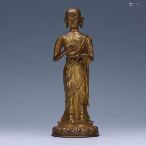 CHINESE GILT BRONZE STANDING LOHAN