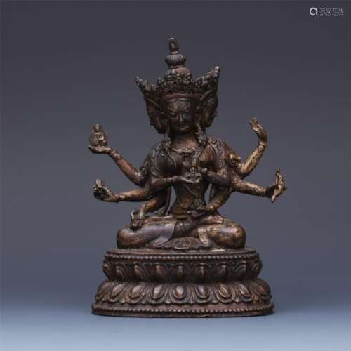 CHINESE BRONZE SEATED EIGHT ARM GUANYIN