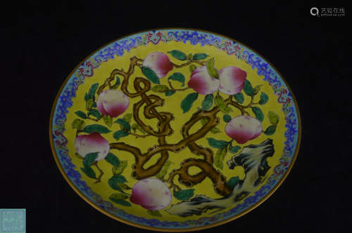 A ENAMELED PEACH PATTERN PLATE