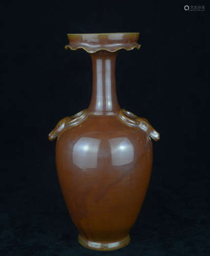 A ZIJIN GLAZE FLORAL SHAPED RIM VASE