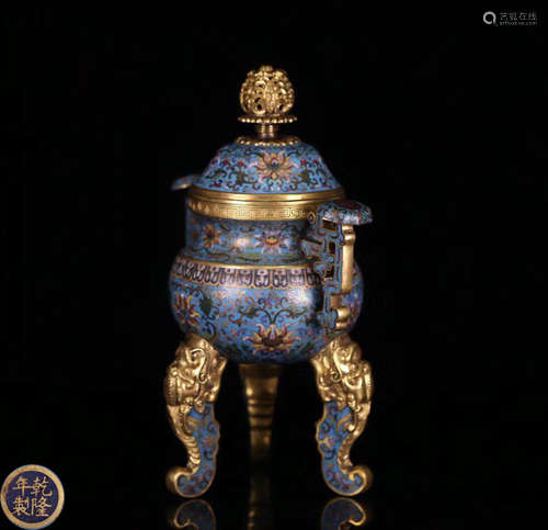 A CLOISONNE DECORATED THREE-LEG CENSER