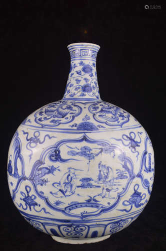 A BLUE AND WHITE FIGURE PATTERN MOON-FLASK VASE