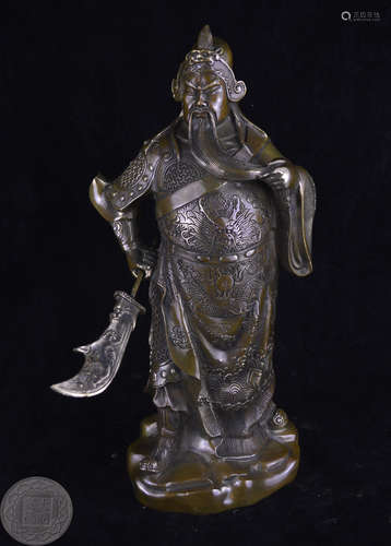 A BRONZE MOLDED GUANGONG FIGURE STATUE