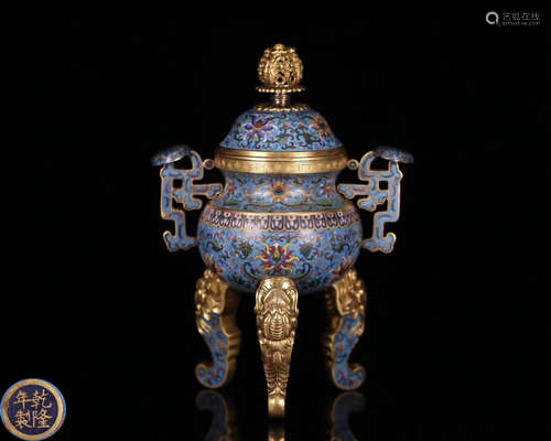 A CLOISONNE FLORAL PATTERN TRIPOD CENSER