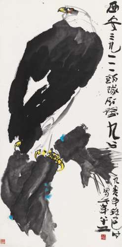 李琼久 1990年作 鹰 轴 设色纸本