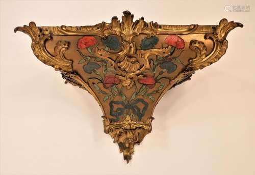 19th C. French Brass and Enameled Wall Shelf