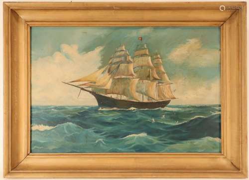 Am.School,Ship at Sea, O/C, signed R.P.Lester
