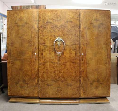 French Art Deco Burled Wood Armoire
