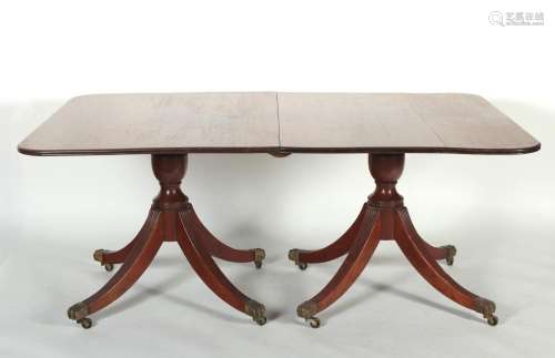 English Mahogany Inlaid Double Pedestal Table