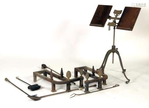 19th C. Chenets,Tools and Music Stand