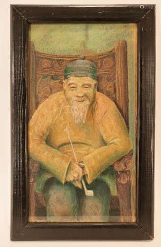 Chinese Man with Pipe, Pastel