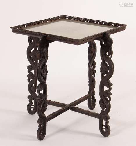 Chinese Folding Tea Table, Carved Dragons