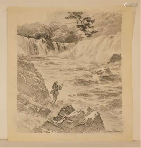 Carl G. Evers, Fly Fishing, Pencil on Paper
