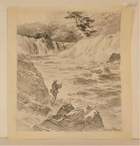 Carl G. Evers, Fly Fishing, Pencil on Paper