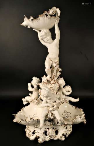 It. Porcelain and Gold Painted Putti Serving Piece