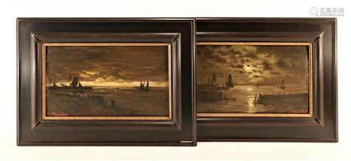 Con'tl Sch, Pair of Evening Seascapes w Ships, O/P