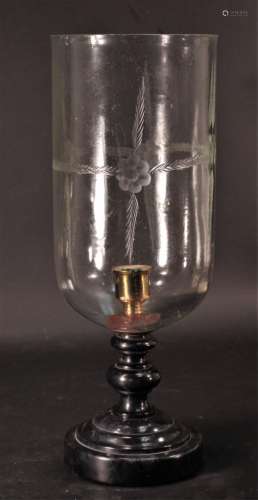 Engraved Glass and Black Alabaster Candlestick