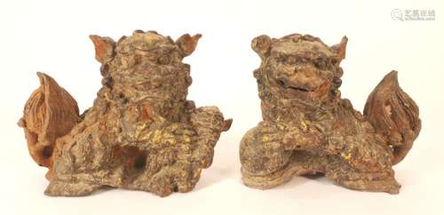 Pair of Ming Iron Gilt Foo Dogs