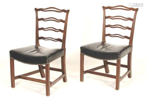 Pair George III Mahogany and Leather Side Chairs