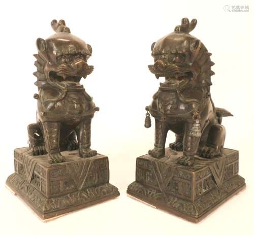 Pair of Finely Cast Bronze Foo Lions