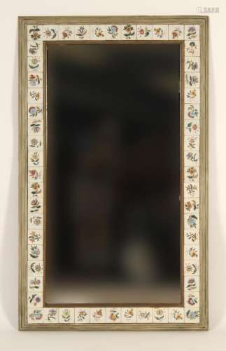 French Provincial Mirror with Hand-Painted Tiles