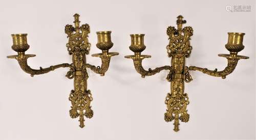 Pair of Gilt Bronze 2-Light Sconces