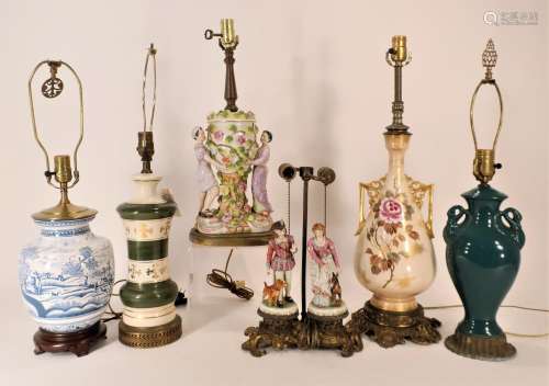 Six Continental Style Porcelain Lamps