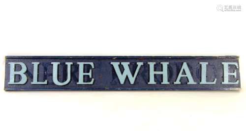 Vintage BLUE WHALE Painted Wood Advertising Sign