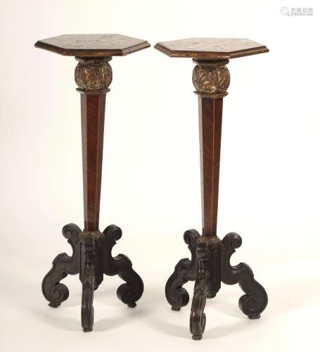 Pr L.17th Century Continental Wood Candle Stands