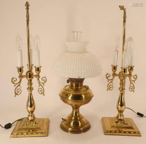 3 Brass Table Lamps, Bouillotte and Rayo