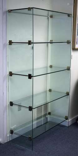 Pace Style Modern Glass and Brass 5 Shelf Etagere