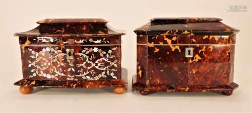 2 Regency/Victorian Tortoise Tea Caddies, 19th c.