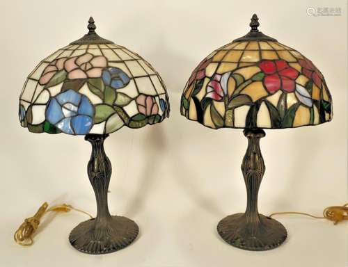 Pair of Lamps with Leaded Glass Shade