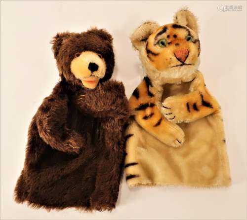 2 Steiff Hand Puppets, Teddy Baby and Tiger