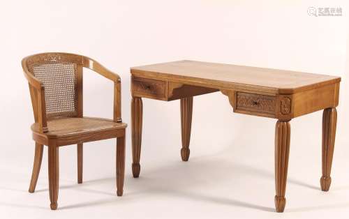 French Oak Art Nouveau Writing Desk and Chair