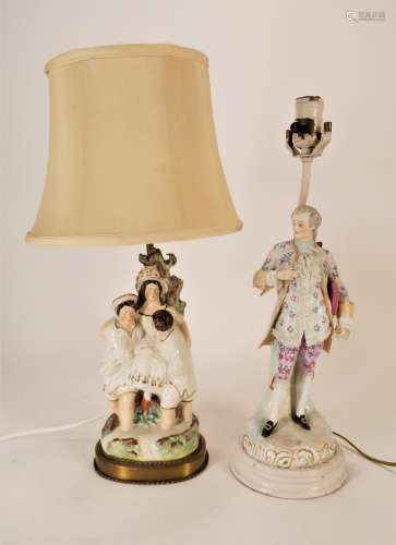 Staffordshire,poss. Dresden Porcelain Figure Lamps