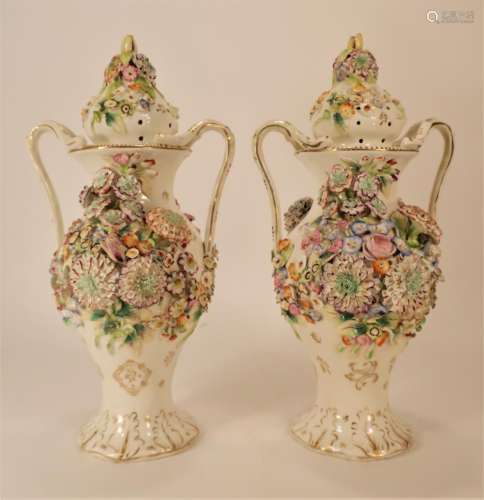 Pair of Schneeballen Porcelain Vases with Handles