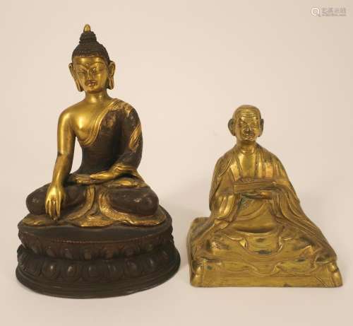 2 Asian Gilt Bronze Seated Deities