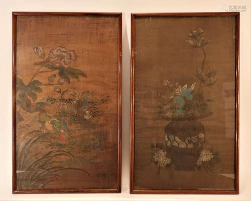 Chinese Sch, Pair Watercolors on Silk, c. 1920