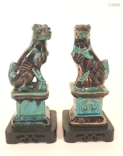 Pair of Chinese Porcelain Foo Lions, Ming