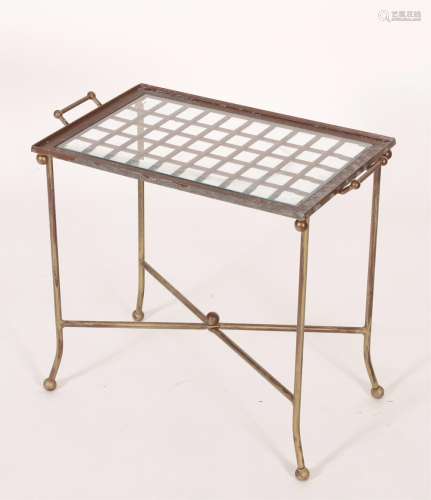 French Style Painted Metal/Glass Tray Table