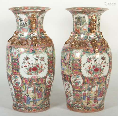 Large Tall Pair of Famille Rose Porcelain Vases